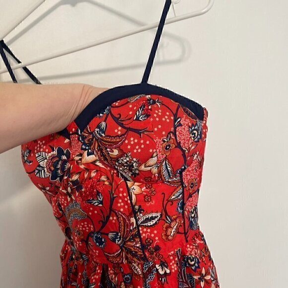 NEW NWT BOG COLLECTIVE BAND OF GYPSIES Red Navy Blue Floral Bustier Mini Dress M - Picture 10 of 15